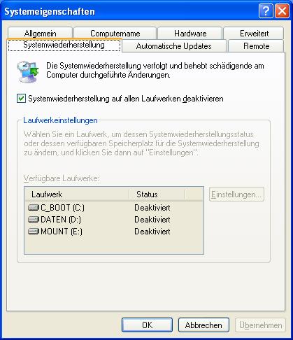 Hinweis: Systemwiederherstellung.